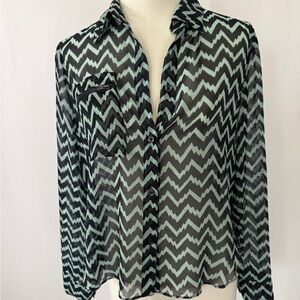 BCBGeneration Zigzag Sheer Black and White Shirt